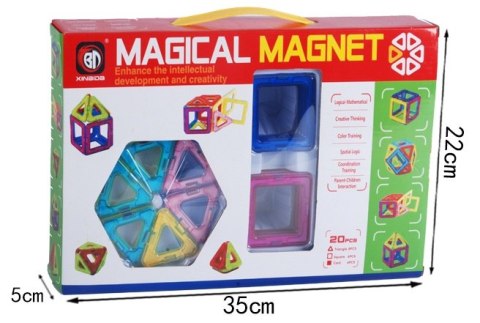 Kolorowe klocki magnetyczne MAGICAL MAGNET 20SZT Kolorowe klocki magnetyczne MAGICAL MAGNET 20SZT