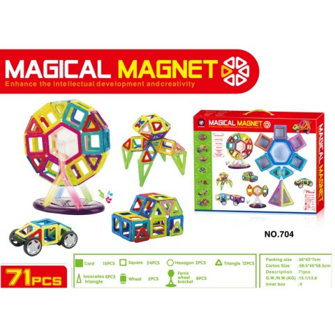 Kolorowe klocki magnetyczne MAGICAL MAGNET 71SZT Kolorowe klocki magnetyczne MAGICAL MAGNET 71SZT