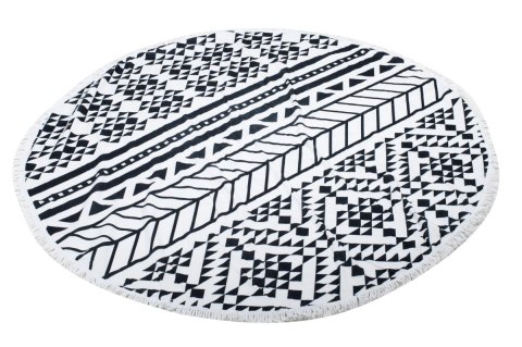 Ręcznik plażowy okrągły duży pled boho szary 158cm Ręcznik plażowy okrągły duży pled boho szary 158cm