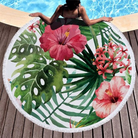Ręcznik plażowy okrągły duży pled boho kwiaty Ręcznik plażowy okrągły duży pled boho kwiaty
