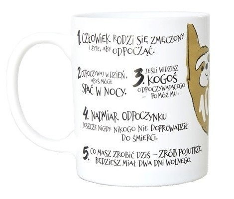 Kubek 10 przykazań szczęśliwego człowieka - leniwiec Kubek 10 przykazań szczęśliwego człowieka - leniwiec
